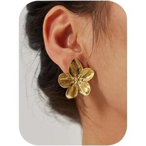 Gold Floral Statement Earrings – Lightweight Hypoallergenic Dangle Jewelry